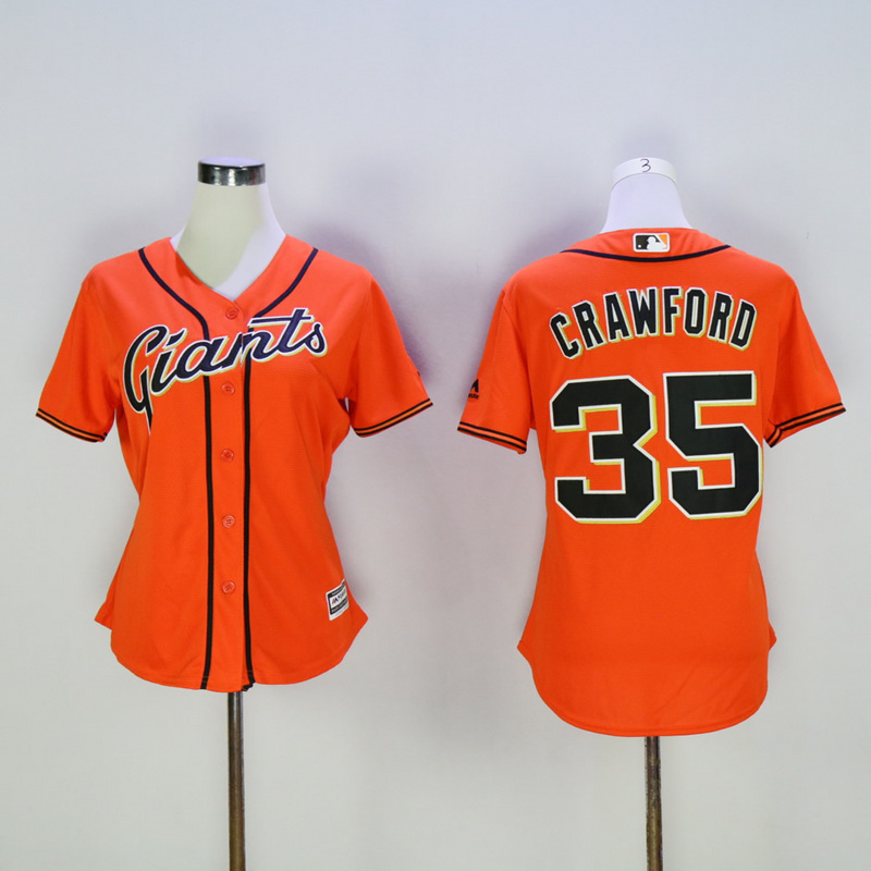Women San Francisco Giants 35 Crawford Orange MLB Jerseys